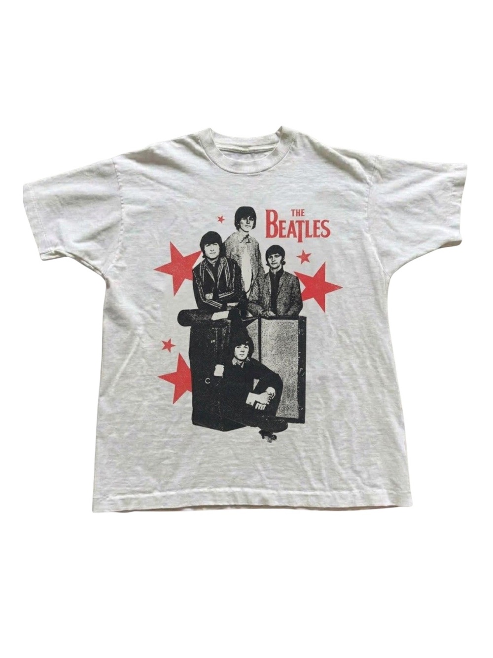 Gildan The Beatles White Tee with Black Print and Red Stars